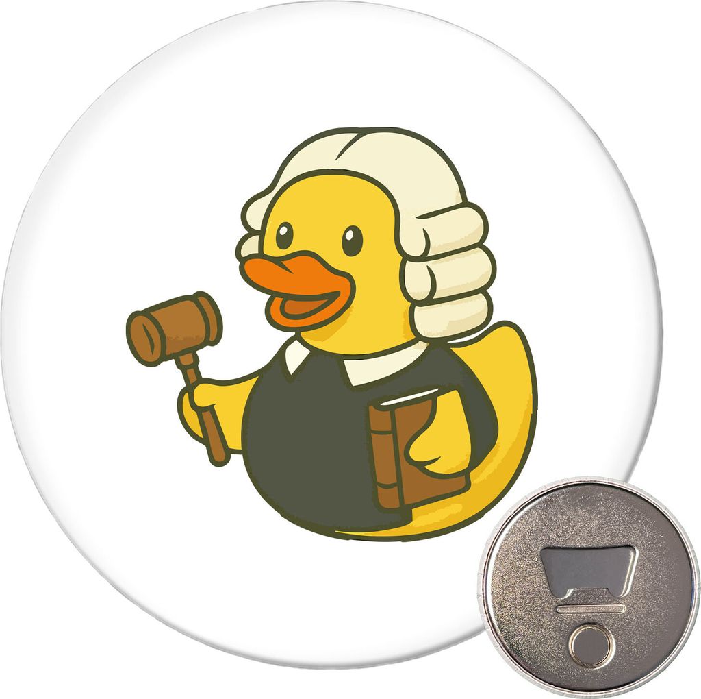 Huuraa Magnet Quietscheente Jurist Comic Gummiente 59mm Kühlschrankmagnet rund Flaschenöffner Geschenkidee