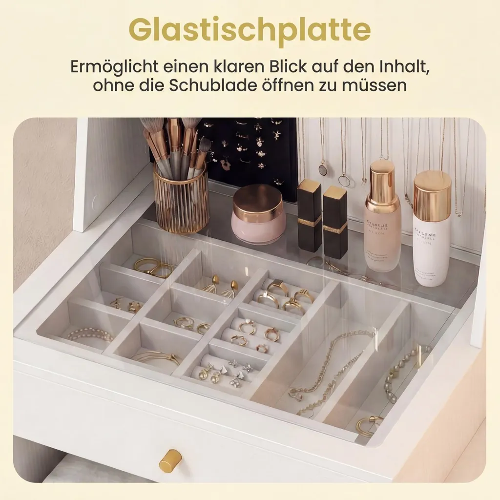 Coiffeuse avec Tabouret COSTWAY Miroir LED et Prises de Courant Intégrées - 6