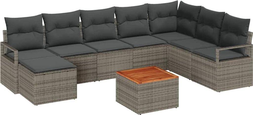 Gartensofa-set mit Speicher 9 pcs Grau Poly-Rattan