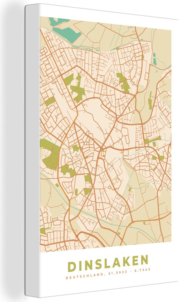 OneMillionCanvasses - Leinwandbilder - 90x140 cm, Stadtplan - Dinslaken - Stadtplan - Vintage, Wandbilder Kunstdruck Wanddekoration - Foto auf Le...