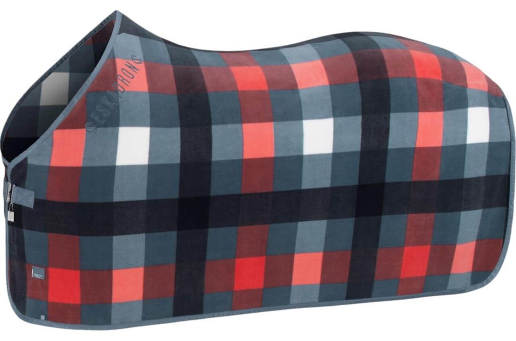 Eskadron Classic Sports Abschwitzdecke " FLEECE CHECK " , leichte Fleeceware Größe - 165cm Farbe - steel blue-white-navy-coral blossom