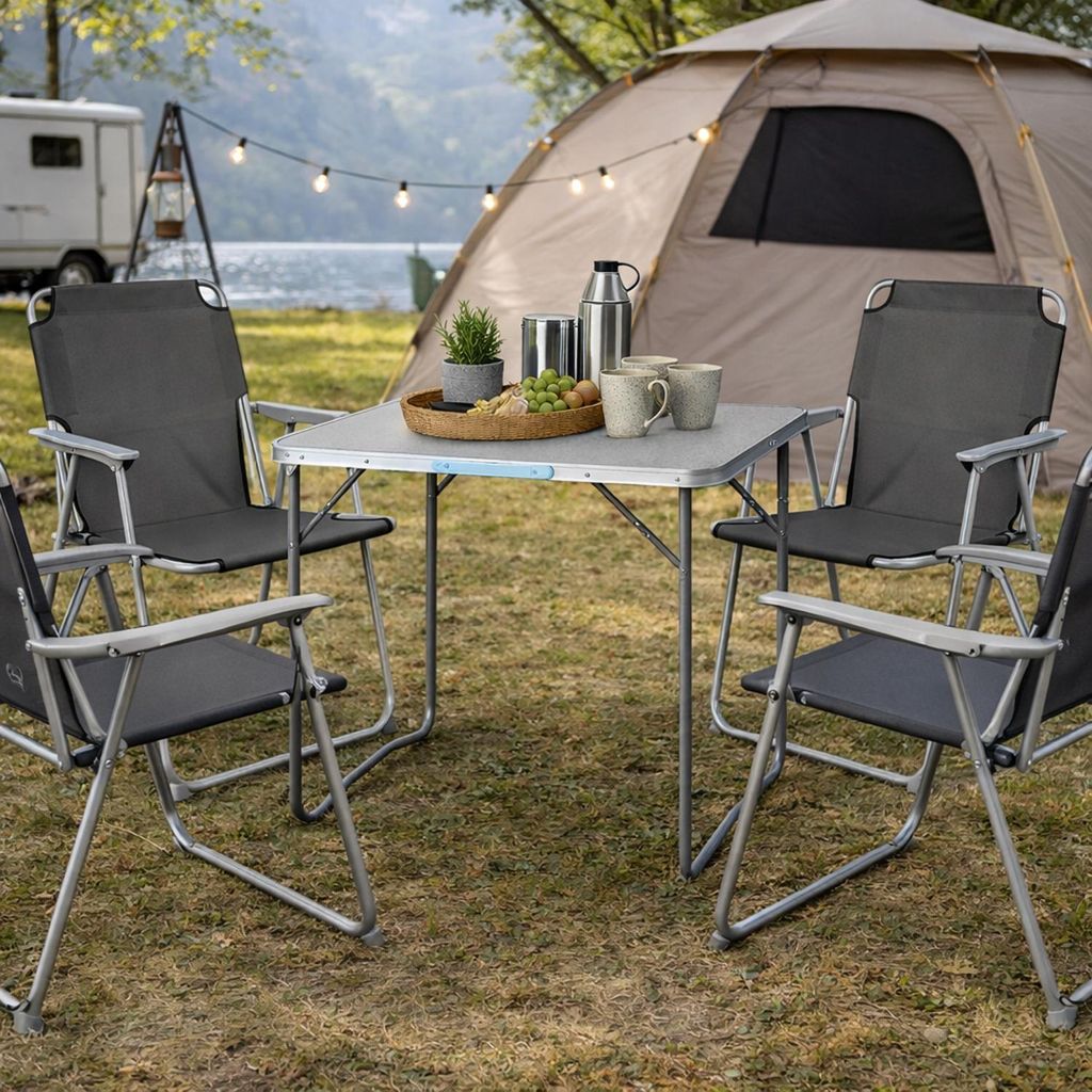 XL 5-teiliges Campingmöbel Set Alu mit Tragegriff Camping 80x60x68cm Schwarz