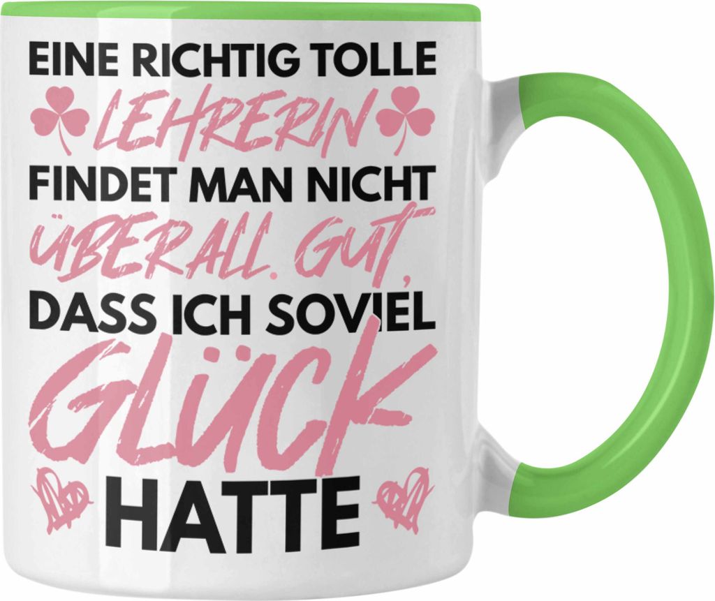 Trendation - Lehrerin Abschiedsgeschenk Tasse Geschenk zum Abschied Klassenlehrerin Beste Lehrerin Geschenkidee Danke (Grün)