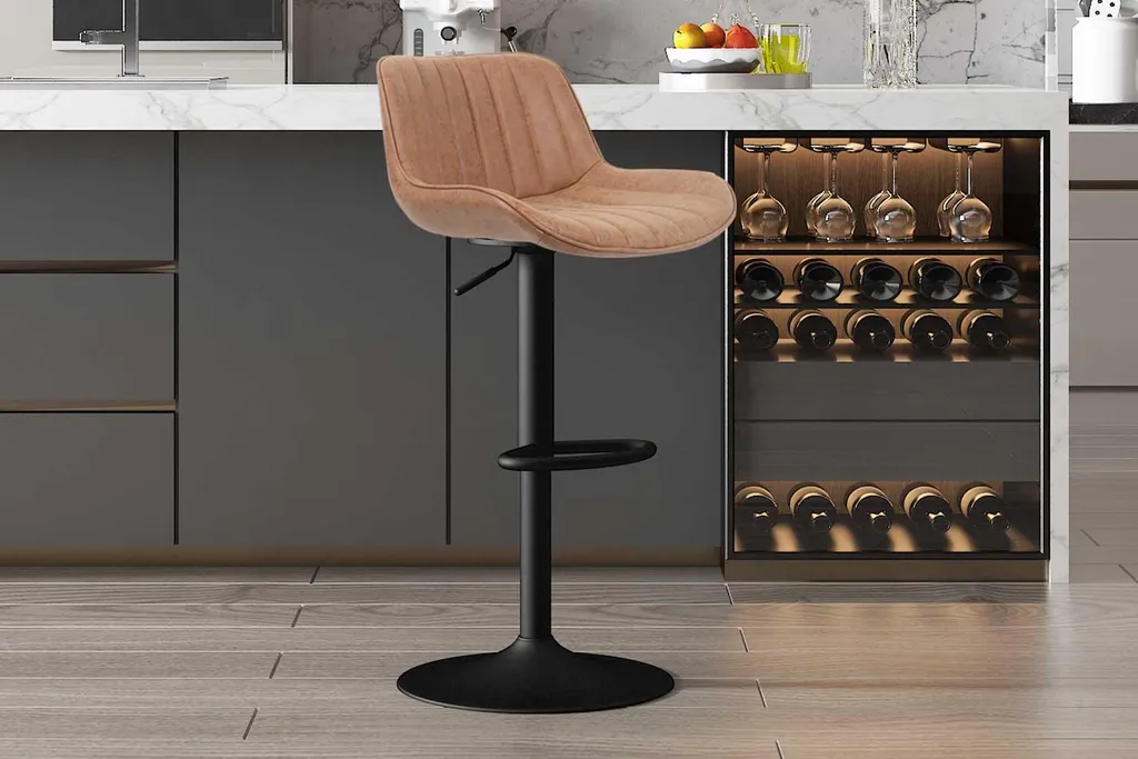 Tabouret de bar en polyuréthane cognac Fenna avec pieds métalliques - 3