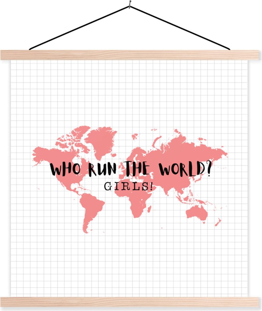 MuchoWow Textilposter Weltkarte - Mädchen - Beyoncé 60x60 cm mit holzfarbenen Rahmen - Wanddekoration