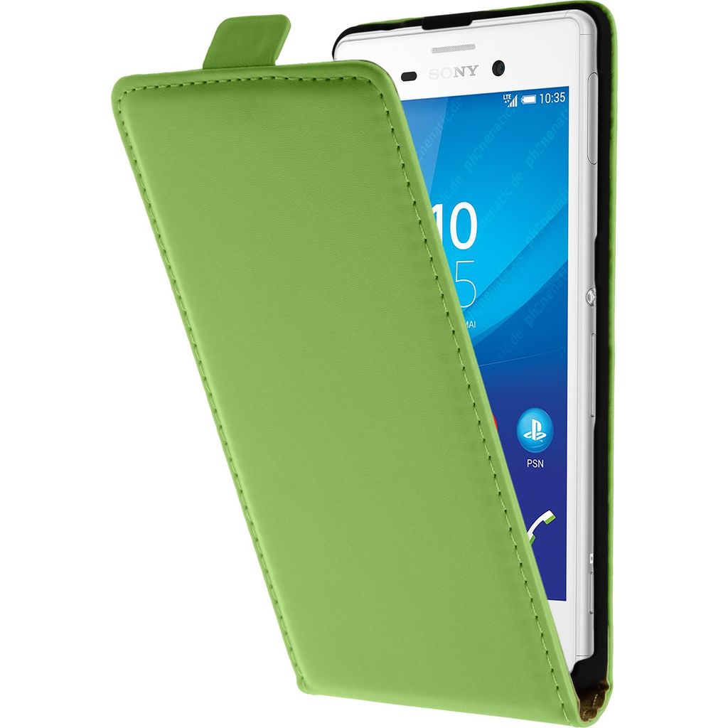 PhoneNatic Kunst-Lederhülle kompatibel mit Sony Xperia M4 Aqua - Flip-Case grün + 2 Schutzfolien