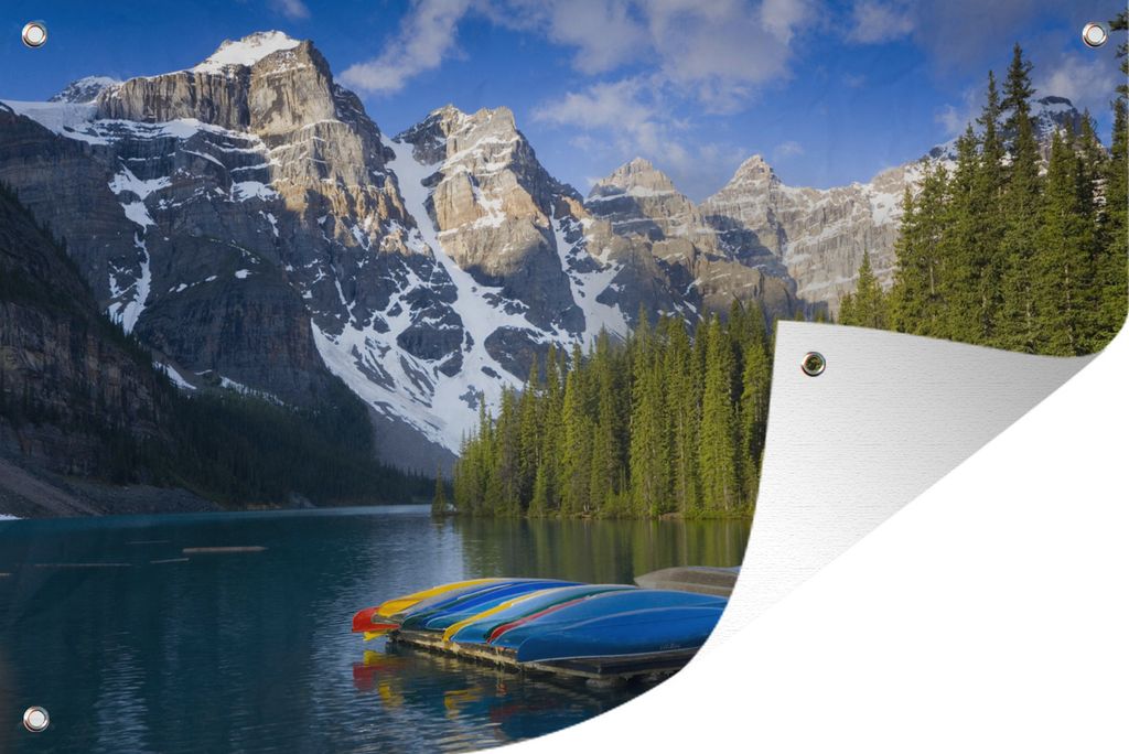 MuchoWow 120x80 cm Outdoor-Poster Gartendeko Sichtschutz Garten Poster für den Garten Kanus im Banff-Nationalpark in Kanada