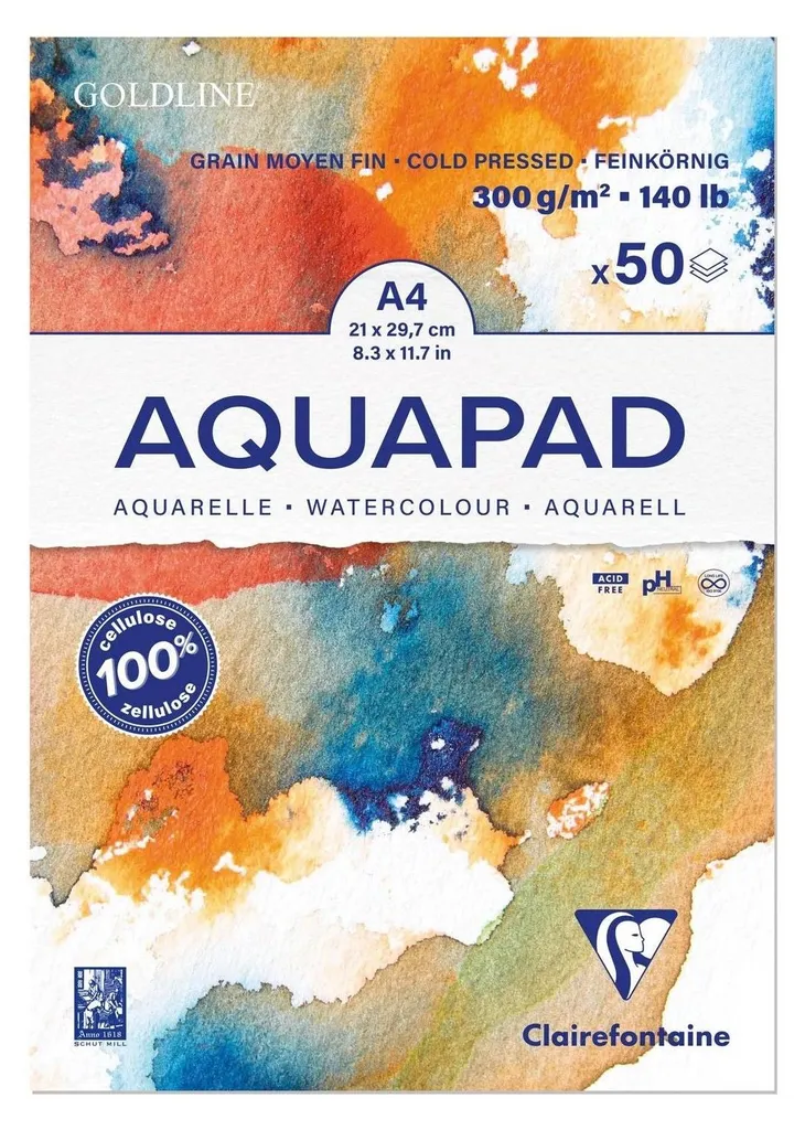 Bloc aquarelle Clairefontaine Aquapad A4 300g 50f pour peinture