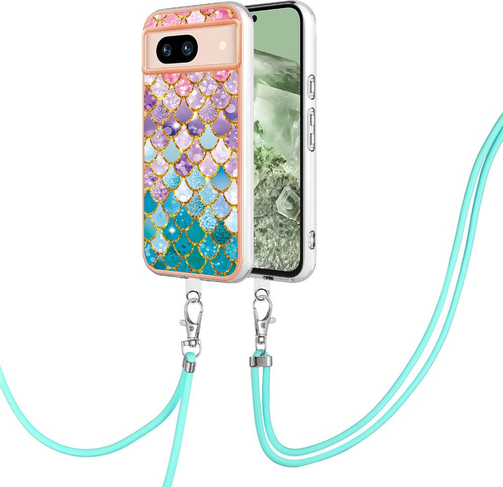 Handykette Hülle für Google Pixel 8A Muster TPU Schutzhülle mit verstellbarem Tragegurt Bunt
