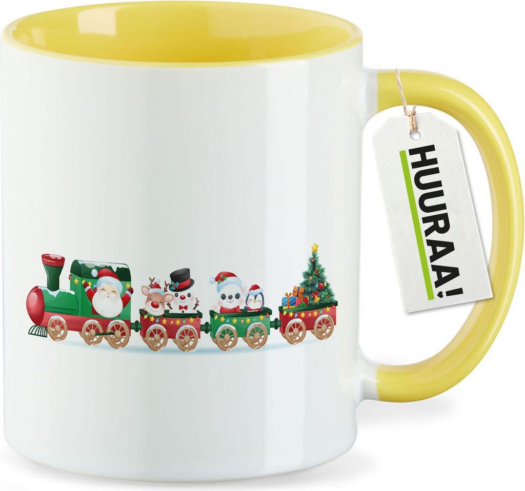 Huuraa Kaffeetasse Weihnachtszug Weihnachten 330ml Gelb Keramik Kaffeebecher Geschenkidee