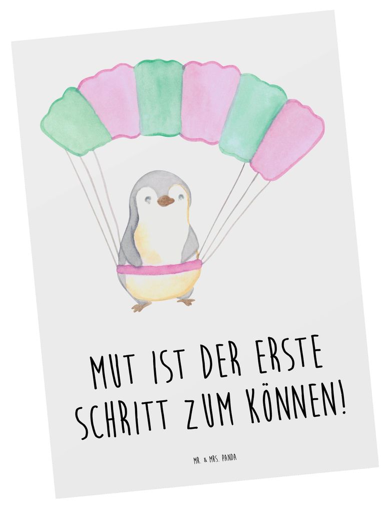 Mr. & Mrs. Panda Postkarte Sich in einer neuen Sportart versuchen - Weiß - Geschenk, Sport und Fitness, Motivation, Neues lernen, Vertrauem, erste...