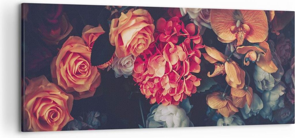 Bild auf Leinwand - Leinwandbild - Einteilig - Blumenstrauß Blumen Rosen - 120x50cm - Wand Bild - Wanddeko - Wandbilder - Leinwanddruck - Bilder -...