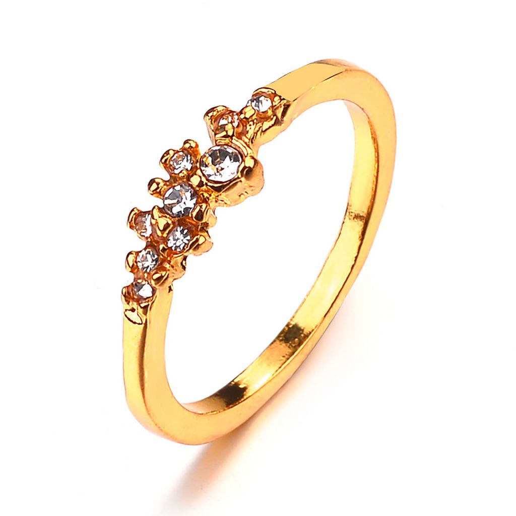 Damen-Ring, einfach vergoldet, glänzend, 9 Strasssteine, Knuckle-Ring für Dating-Golden,US 10