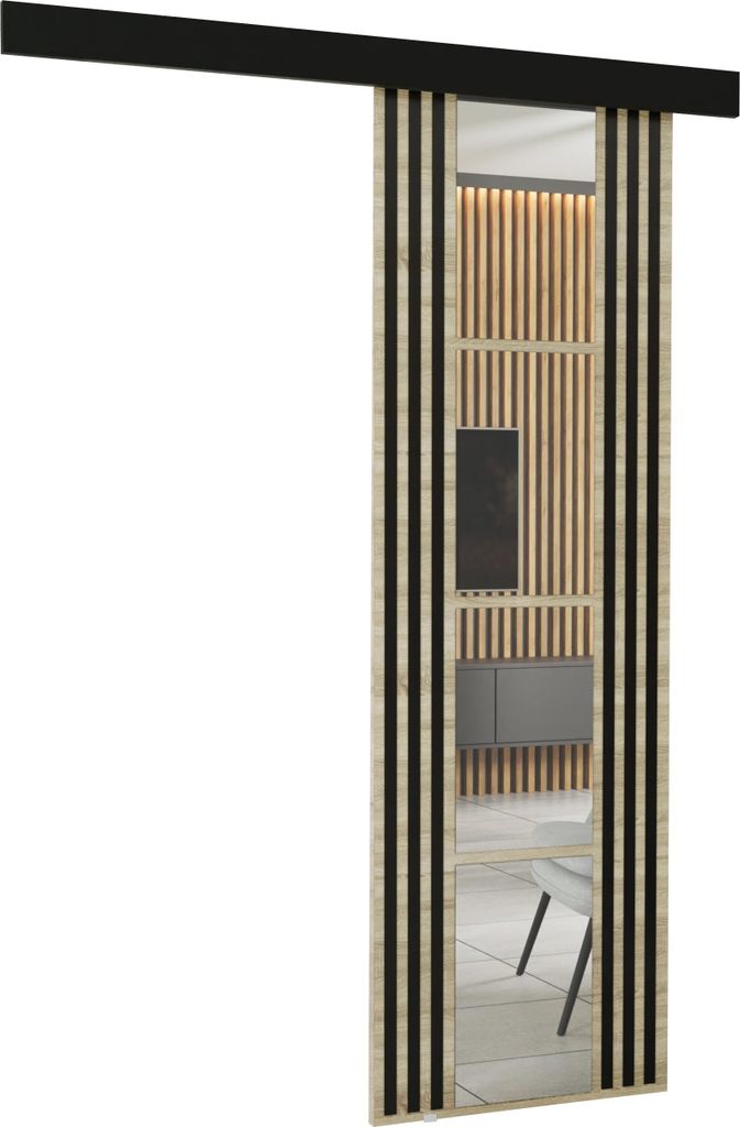 KIER FURNITURE Wandschiebetüren mit Spiegeln EMPI 70 - 76x205x1,6 cm - Sonoma Eiche