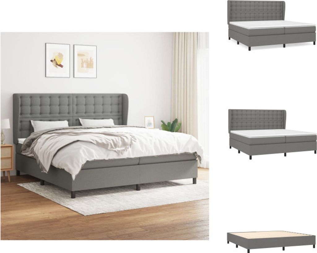 vidaXL Boxspringbett mit Matratze Dunkelgrau 200x200 cm Stoff - Betten & Bettgestelle