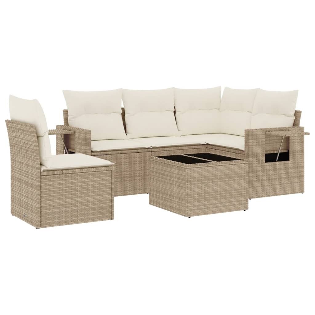 vidaXL 6-tlg. Garten-Sofagarnitur mit Kissen Beige Poly Rattan