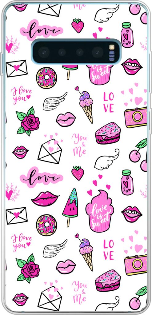 MuchoWow Handyhülle Schutzhülle Hülle für Telefoonhoesje Samsung Galaxy S10 Plus Mädchen - Liebe - Eis - Muster - Mädchen - Kinder - Kind -...