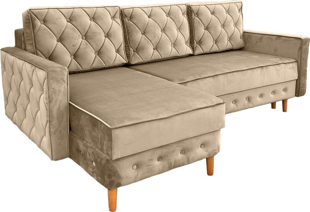 Ares Meble Ecksofa mit Schlaffunktion LUX-L - Ottomane Sofa L-Form, L-Couch 3-Sitzer, Schlafcouch mit Bettkasten, 227x144 cm - Weiße Beine - Schwarz