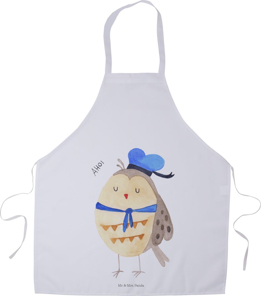 Mr. & Mrs. Panda Schürze Eule Matrose - Weiß - Geschenk, Hochzeitstag, Kochschürze, Owl, Kapitän, Küchenschürze, Servierschürze, Freundin, B...