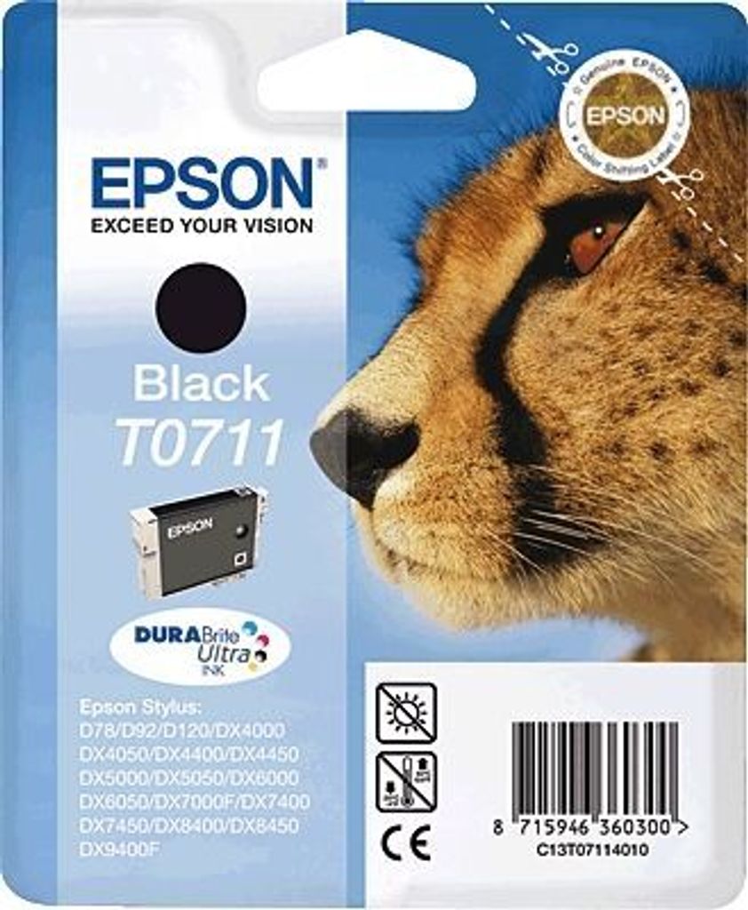 Epson Original-Tintenpatrone T0711 Ghepardo Schwarz Tintenstrahl 7,4 ml 245 Seiten