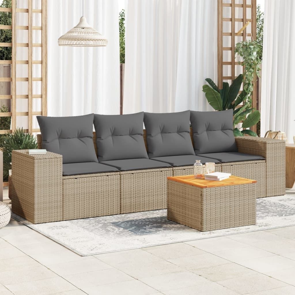 Maison Exclusive - 5-tlg. Garten-Sofagarnitur mit Kissen Beige Poly Rattan