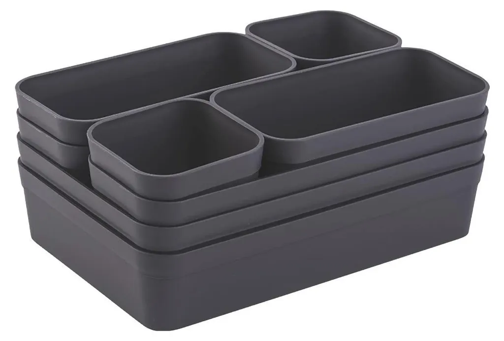 Organiseurs de tiroirs modulables en plastique anthracite (Lot de 8)