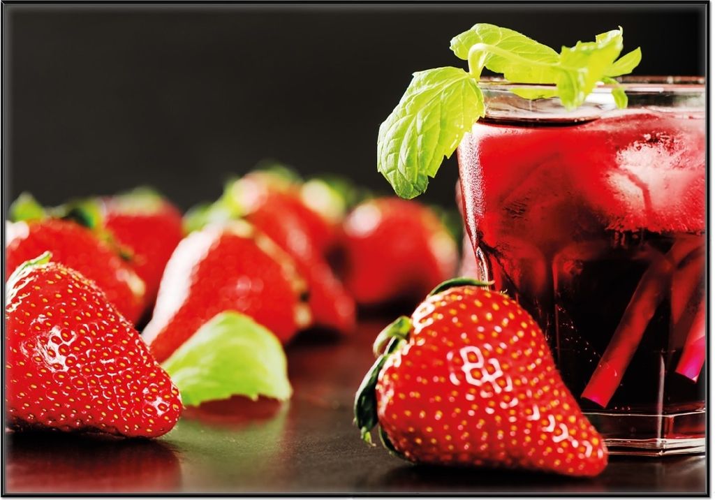 Wallario Wandbild Erdbeer-Mojito - Frische Erdbeeren, Produktbild 