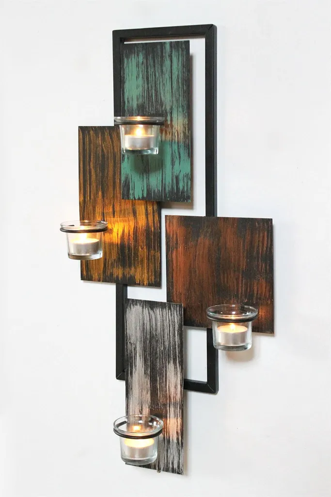 Bougeoir Mural Noir 61 cm en Métal - Design Abstrait et Format XL