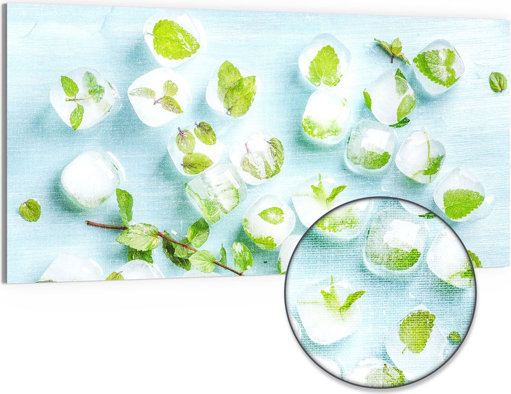 DEQORI Hybrid Leinwand Bild 100x50 cm 'Minzige Frische' Wandbild Glas flach modern