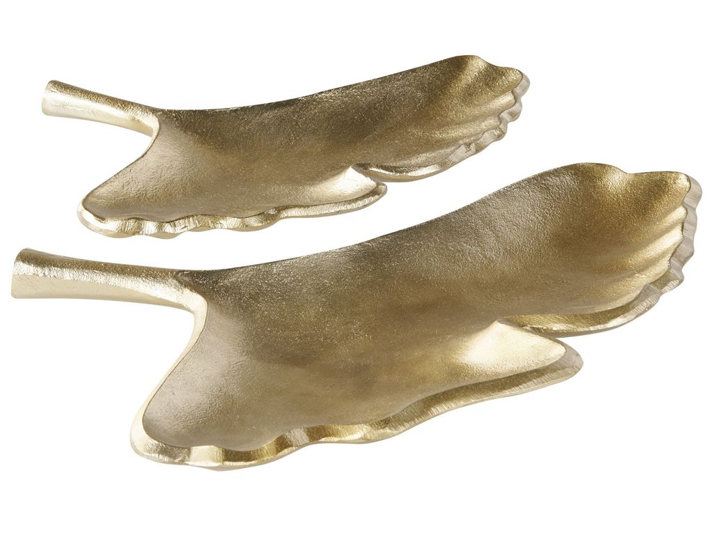 BELIANI Dekoschalen Gold 2er Set Ginkgo Blätter Schmuck Tablett Schmuckschale Geschenkidee Modern Tischdeko Dekoaccessoires