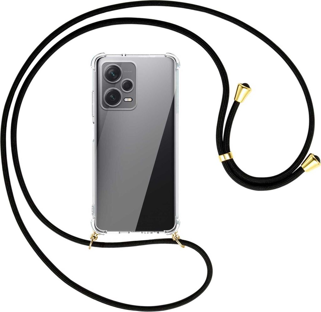 Handykette Backcover-Schutzhülle mit Band (Metall goldfarben) für Xiaomi Redmi Note 12 Pro Plus - schwarz