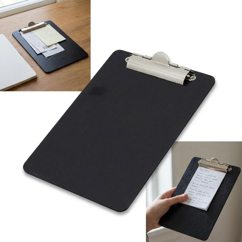 Holz-Clipboard SCHWARZ A5-Unterlage mit SILBERNER Klammer