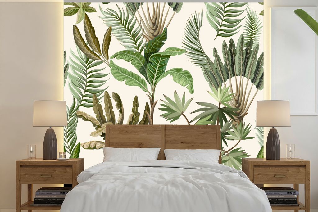 MuchoWow Fototapete für Wohnzimmer oder Schlafzimmer Wandtapete Vinyl Motivtapete Dschungel - Palme - Bananenstaude - Kinder - Natur - Pflanzen ...