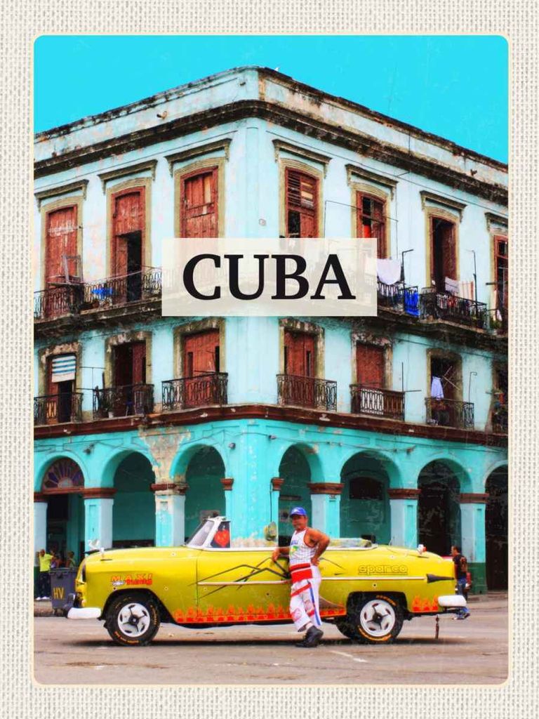 vianmo Holzschild 40x30 cm Cuba Karibik Oldtimer Haus Bildmotiv Reisemotiv Amerika USA