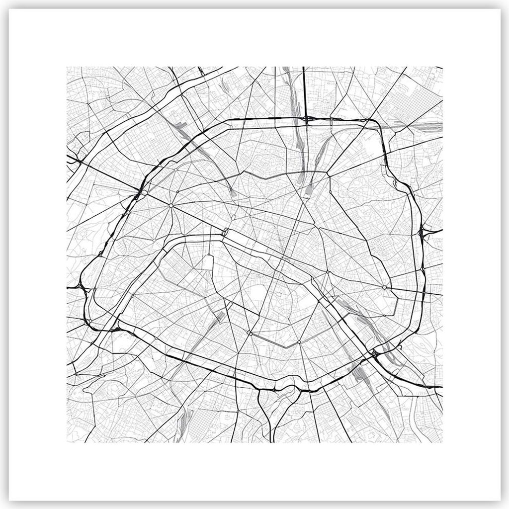 Poster - Poster ohne Rahmen - Stadt Karte Paris - 30x30 cm - Wand Bild - Wanddeko - Wandbilder - Kunstposter - Wandposter - Bilder - Kunstdruck - W...