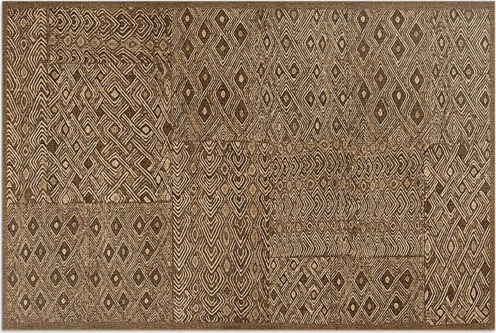 Stoffimitation mit Tribal-Muster – Vinylteppich – 100x150 cm – Outdoor Teppich – Terrasse – Wetterfest – Modern