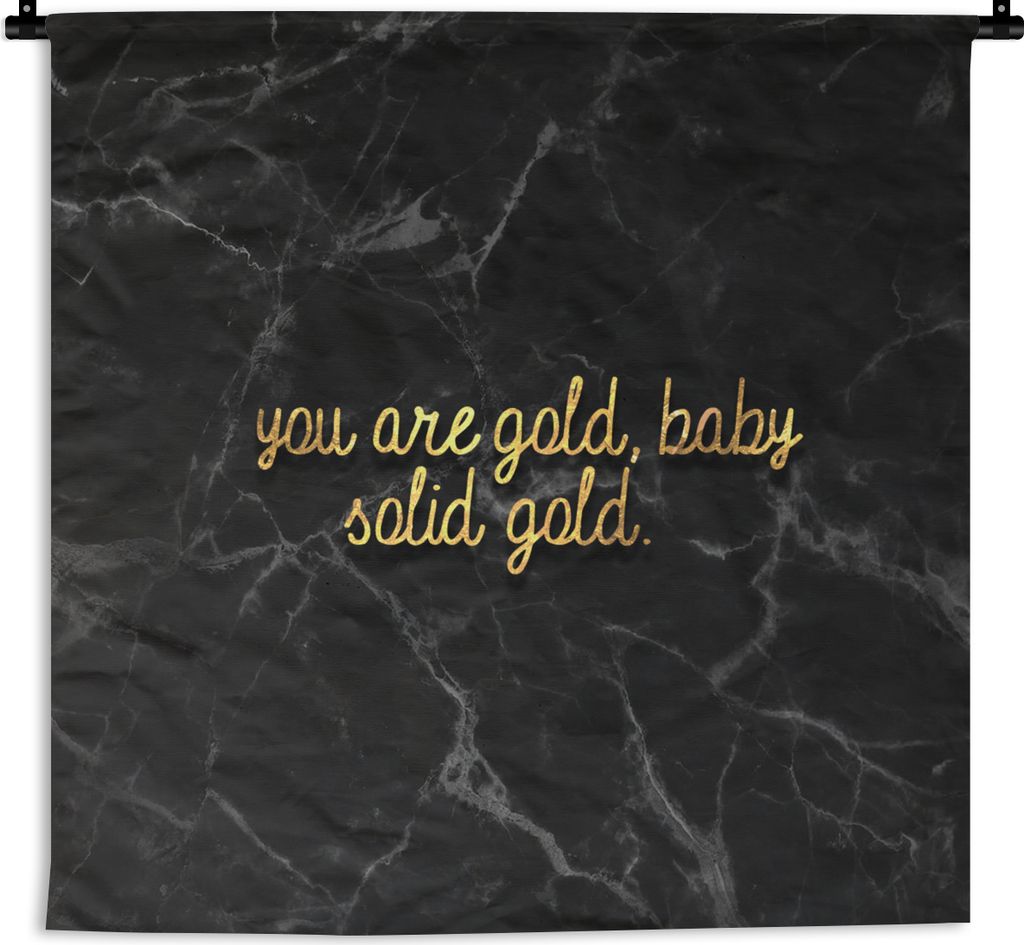MuchoWow Wandteppich Wandbehang Zitate - Gold - Marmor - Schwarz 150x150 cm Tapisserie Dekoration Wandtuch - Wohnaccessoires - Modernes
