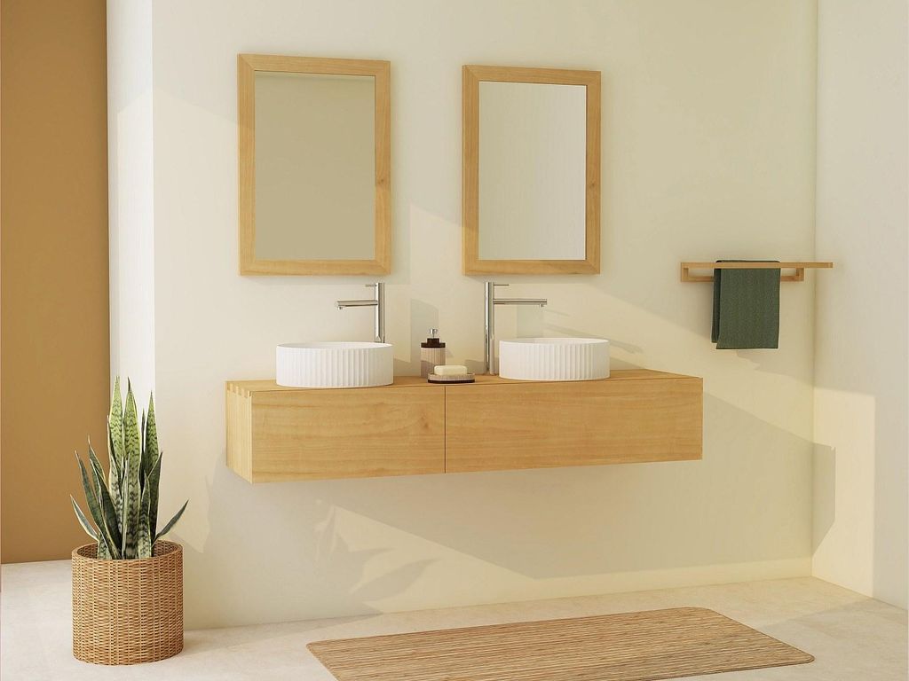 Hängender Badezimmerschrank für Waschbecken aus Mindi-Holz – 150 cm – TIDORE