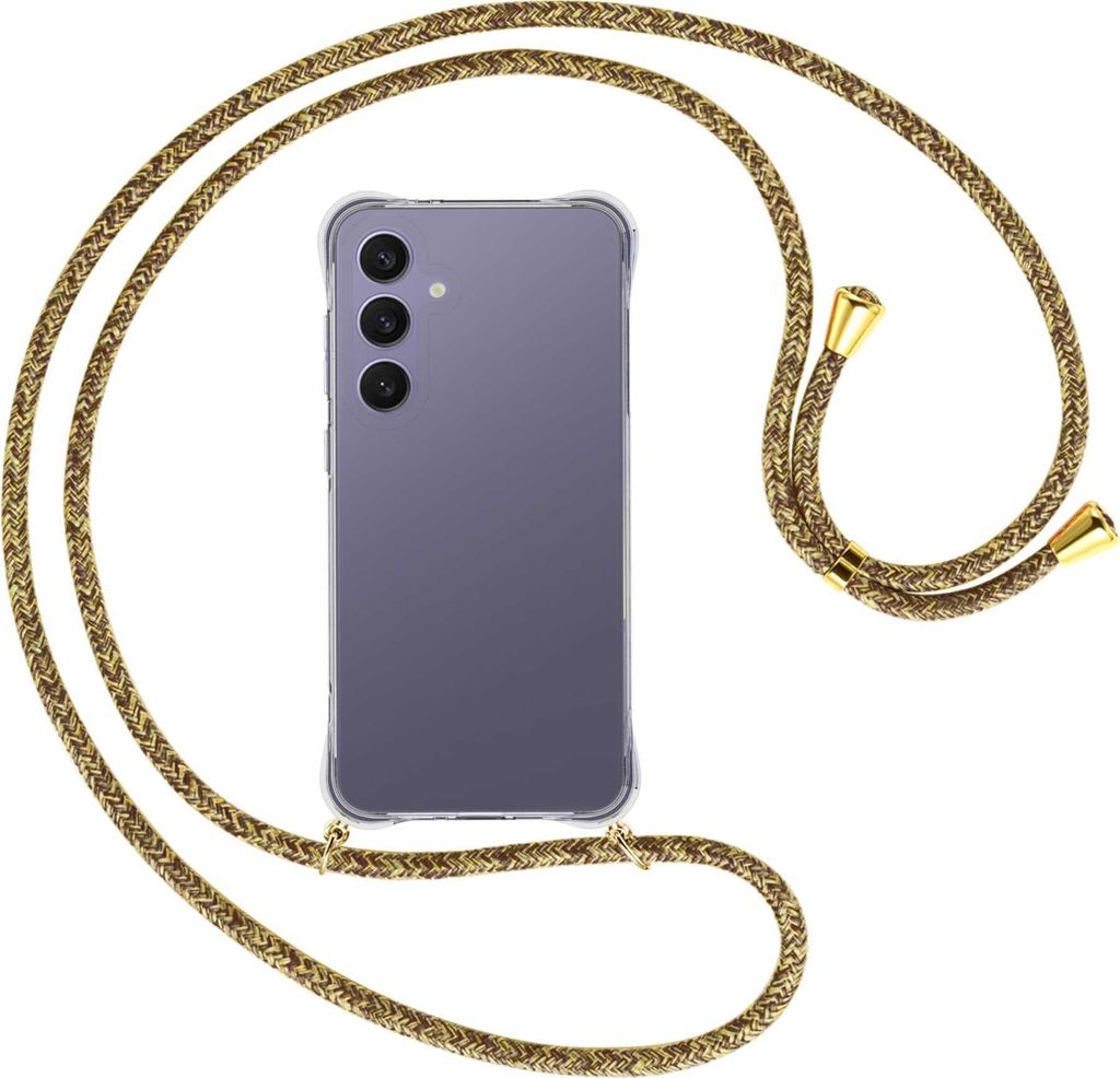 Handykette Backcover-Schutzhülle mit Band (Metall goldfarben) für Samsung Galaxy S24 FE 5G - braun+beige