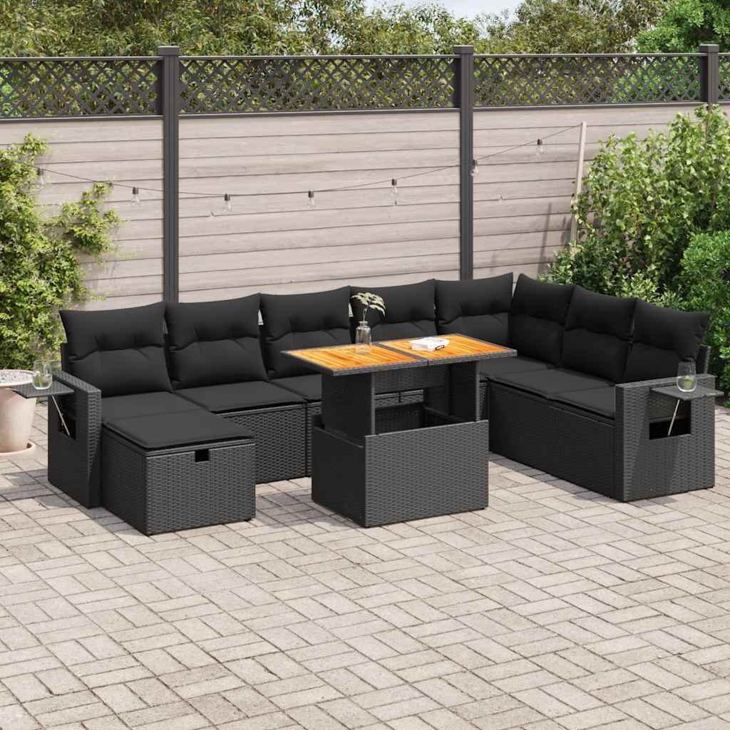 Maison Exclusive - 9-tlg. Garten-Sofagarnitur mit Kissen Schwarz Poly Rattan