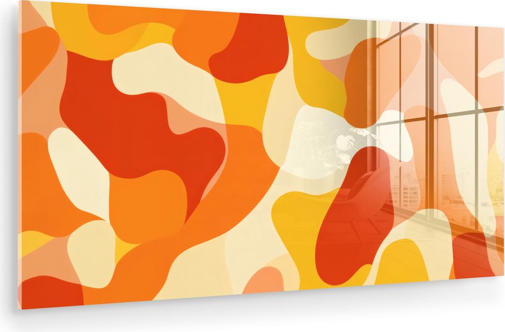 MuchoWow Glasbilder - Bilder auf Wandbild - Foto auf Glas Abstrakt - Formen - Orange 80x40 cm Wanddekoration aus Glas - Acrylglasbild - Acrylbilder...