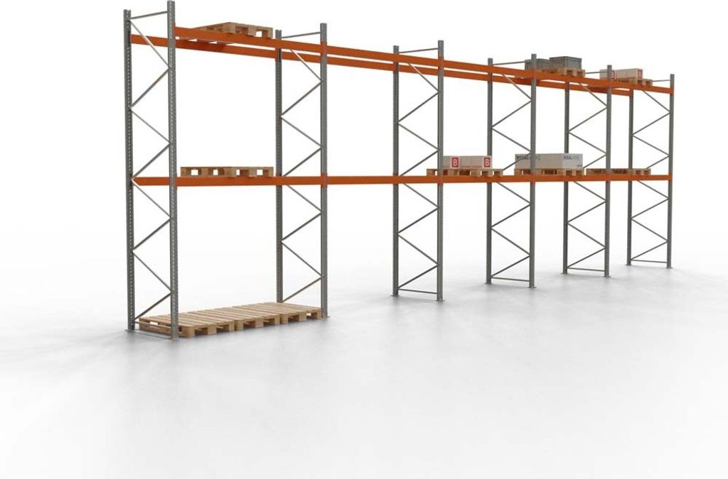 Palettenregal ARTUS - 3 Ebenen - Fachlast 3.000 kg - 4.500 x 14.010 x 1.100 mm (HxBxT) - 5 Felder - Schwerlastregal