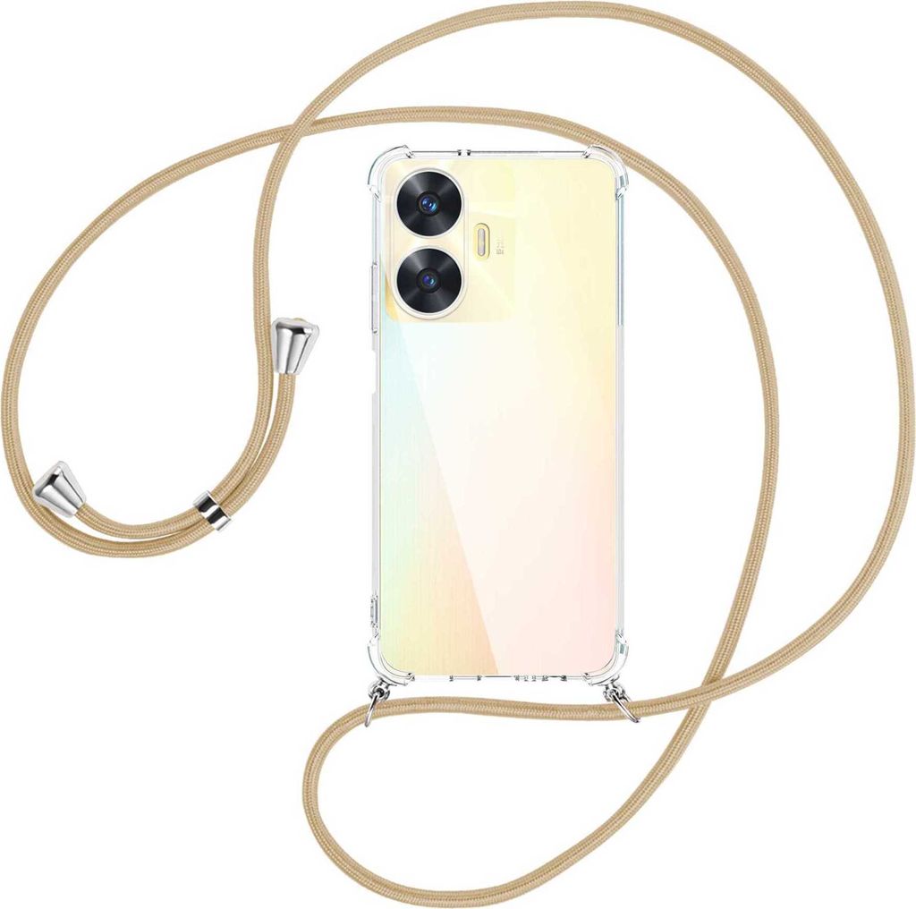 Handykette Backcover-Schutzhülle mit Band (Metall silberfarben) für Realme C55 (6.72'') - caramel