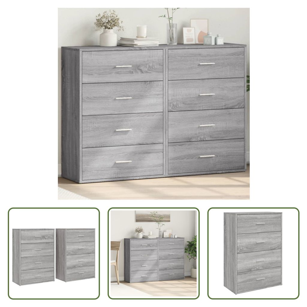 The Living Store Sideboards 2 Stk. Grau Sonoma 60x31x84 cm Produktbild 
