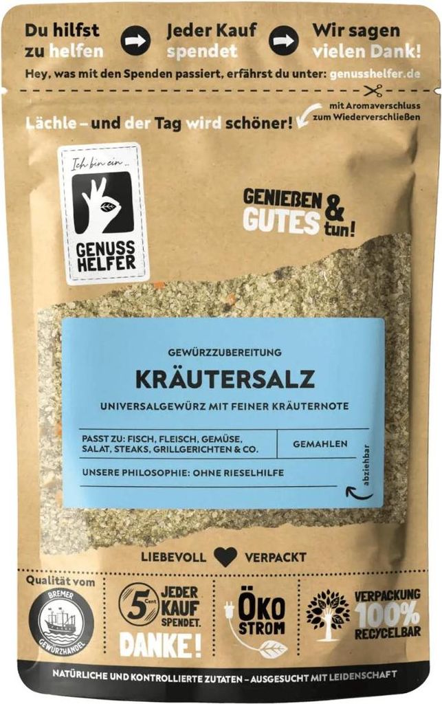 Kräutersalz, gemahlen, leckeres Gewürzsalz zum Kochen und Braten, perfekt für Marinaden und Gewürzmischungen, 10 x 200g