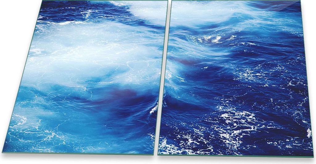Herdabdeckplatte Glaskeramik 2-Teilig 2x40x52 Wasser Blau Abdeckung Spritzschutz Glas