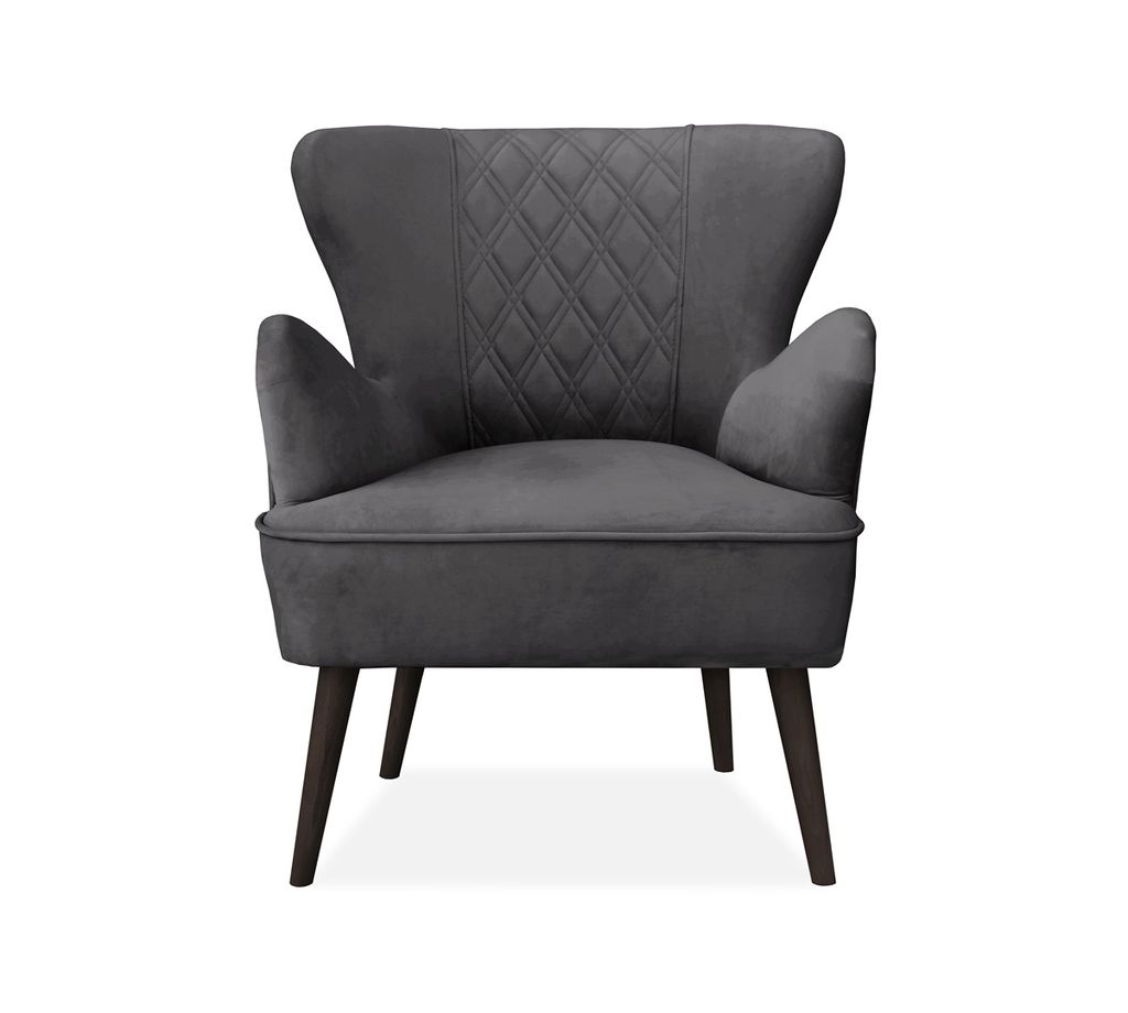Sessel Hagi aus velours mit bequeme Sitz, Polstersessel mit Holzbeine, Cocktailsessel (Stoff: kronos 22 - grau, Beinefarbe: Wenge)