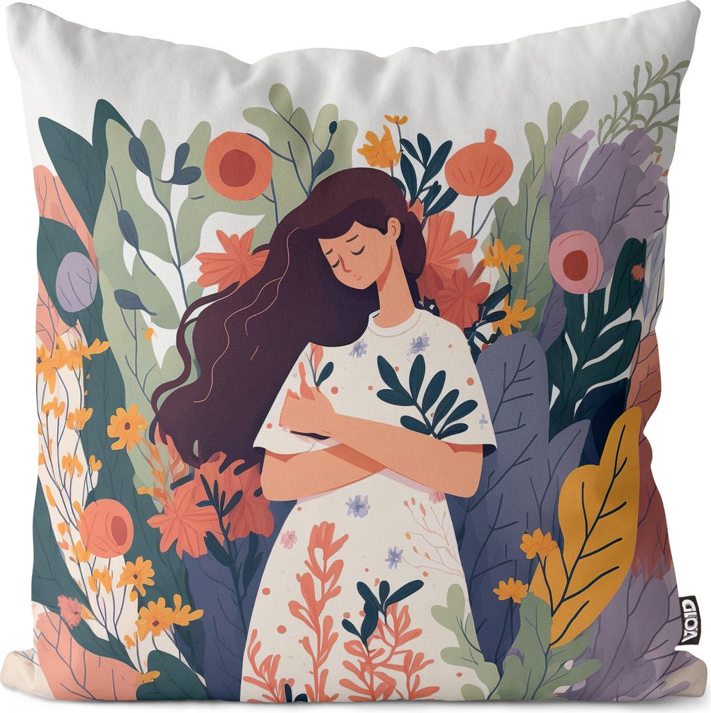 VOID Comic Frau Blumen Sommer Kissenbezug Kissenhülle Polyester wasserfest Outdoor Indoor