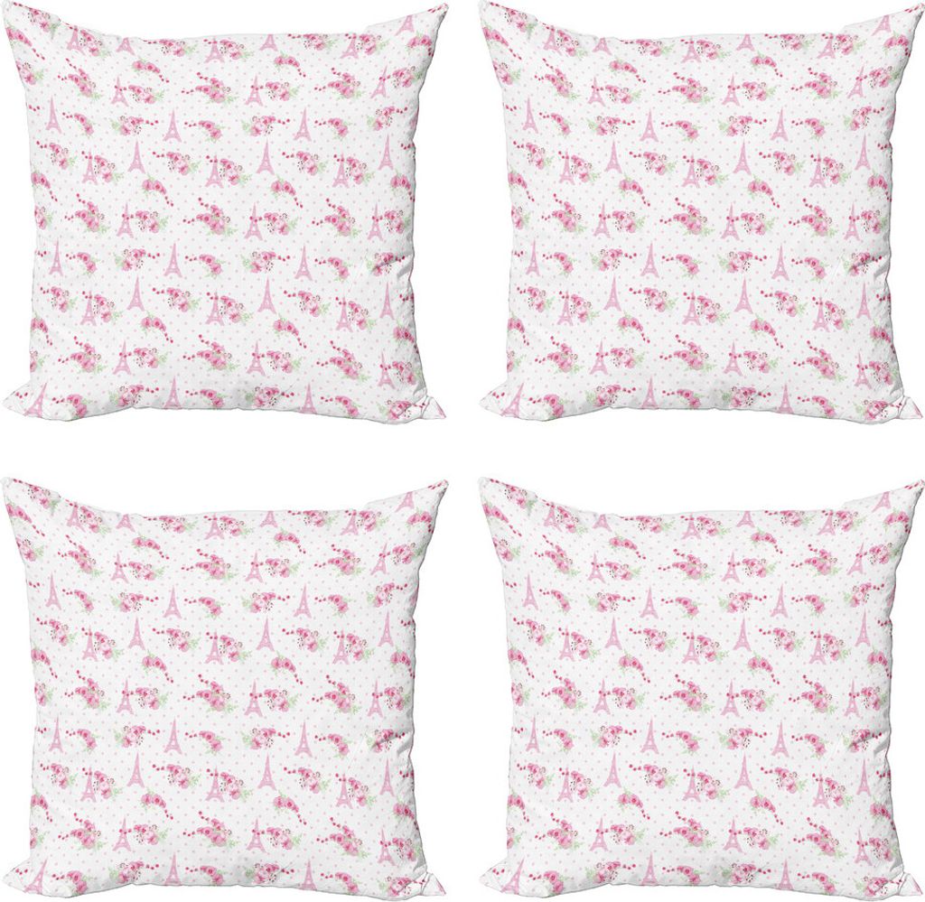 ABAKUHAUS Eiffel Kissenbezug Set (4 Stück), Frühling Tupfen, Moderner Doppelseitiger Digitaldruck, 60 cm x 60 cm, Pale Pink, Grün, Weiß