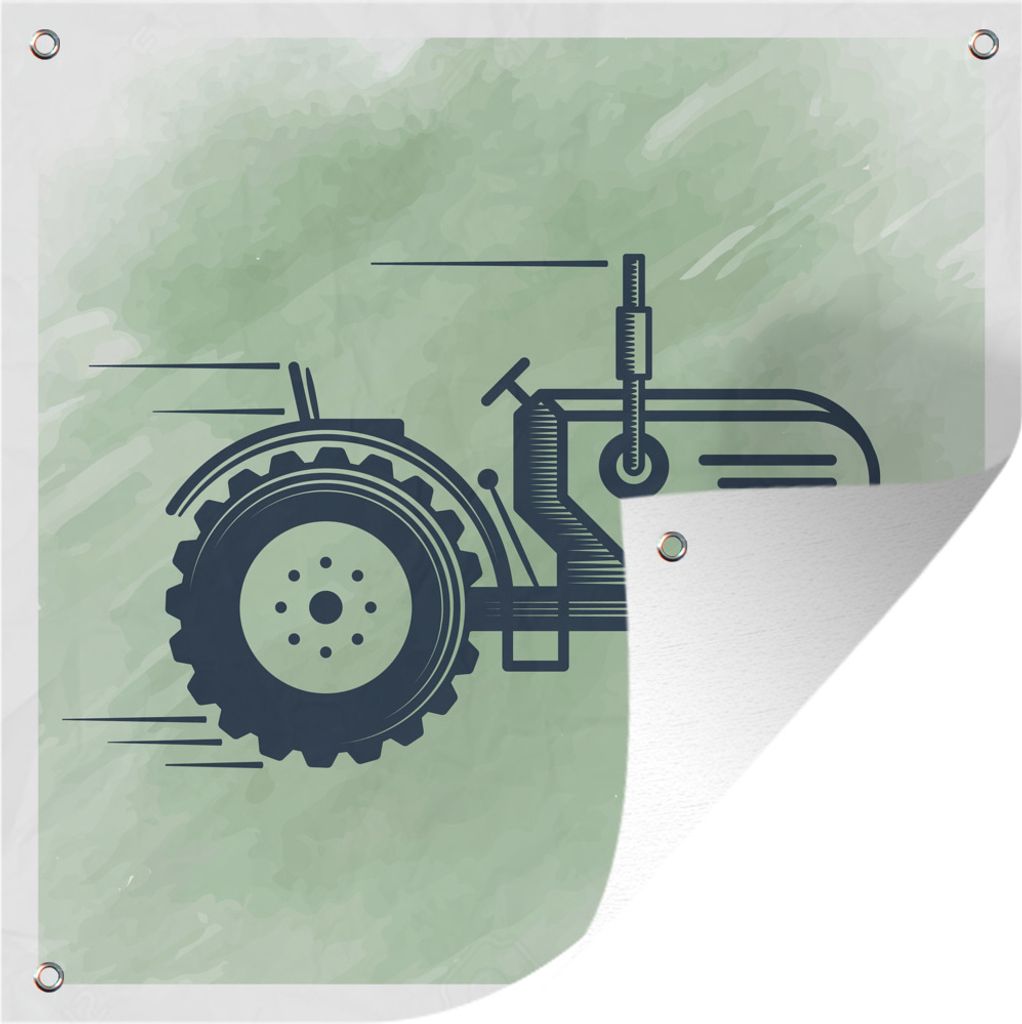 MuchoWow 100x100 cm Outdoor-Poster Gartendeko Sichtschutz Garten Poster für den Garten Traktor - Rad - Schwarz